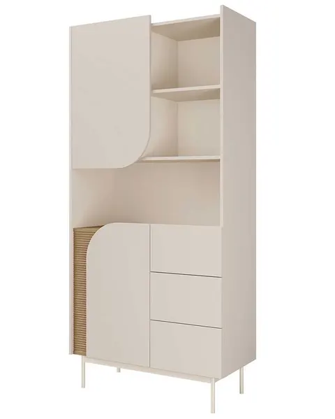 Regał z Szufladami Szerokość 92 cm Dwudrzwiowy Do Salonu CARMEN 2 Macadamia + Dąb Wiosenny