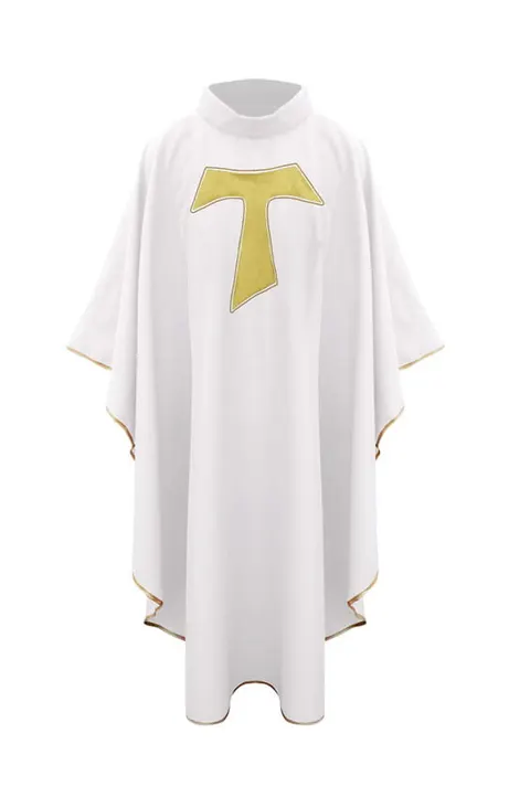 Biały ornat franciszkański z krzyżem TAU FP-60-B