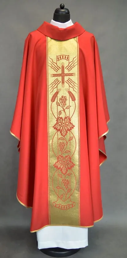 Czerwony ornat liturgiczny ze złotym pasem 210