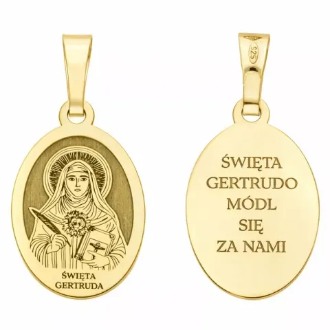 Medalik srebrny pozłacany Święta Gertruda