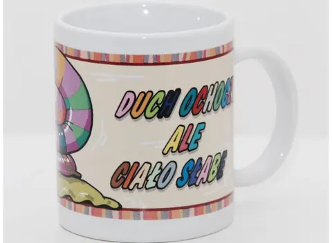 Kubek porcelanowy "Duch ochoczy ale ciało słabe"