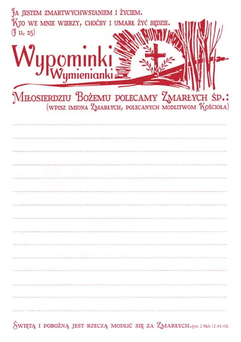 Kartki wypominkowe - paczka 50 szt.; wypominki format A5