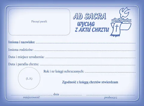 Ad Sacra - wyciąg z aktu chrztu (paczka 50 szt.)