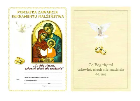 Pamiątka zawarcia Sakramentu Małżeństwa - dyplom