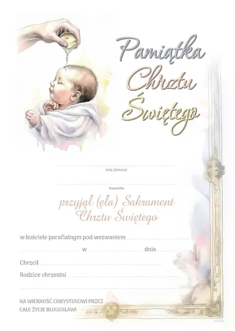 Pamiątka Chrztu Świętego - Dyplom / Obrazek pamiątkowy - 100 szt. (A5)