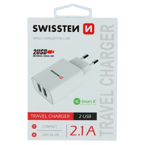SWISSTEN adapter sieciowy 2x USB, 10W, SMART IC - biały