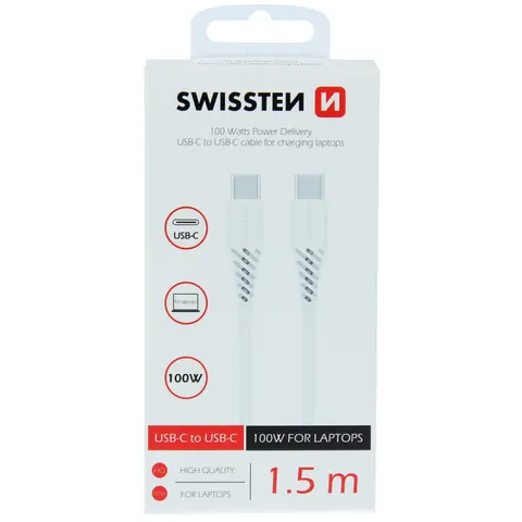 SWISSTEN TPU kabel do transmisji danych USB-C / PD, 5 A (100 W) 1,5 m - white