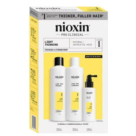 Nioxin System 1 zestaw XL oczyszczający do włosów naturalnych lekko przerzedzonych 300+300+100ml