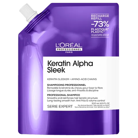 L'oreal professionnel keratin alpha sleek wygładzający szampon do włosów puszących się, 500ml refill