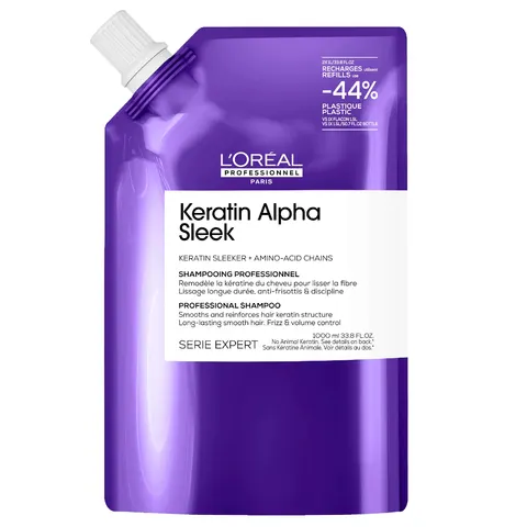 L'oreal professionnel keratin alpha sleek wygładzający szampon do włosów puszących się, 1000ml refill