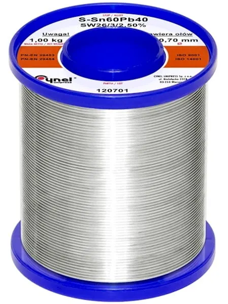Cyna, spoiwo lutownicze, średnica 1,0mm Sn60%-Pb40%, szpulka 1kg