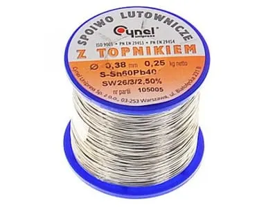 Cyna, spoiwo lutownicze, średnica 1,5mm Sn60%-Pb40%, szpulka 250g