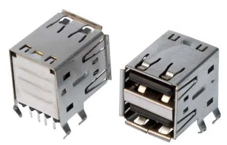 Gniazdo USB 2AS typu PORT podwójne montażowe kątowe THT