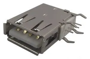 Gniazdo USB A 4 pin, montaż przewlekany kątowy