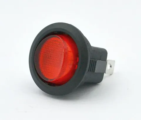 Przełącznik kołyskowy okrągły podświetlany 12V, czerwony stabilny ON-OFF