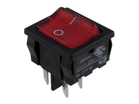 H8653VBBG3 przełącznik kołyskowy podświetlany 230V, czerwony stabilny ON-OFF
