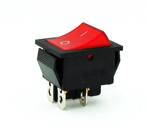 KCD6-R przełącznik kołyskowy podświetlany czerwony 230V, chwilony OFF-(ON)