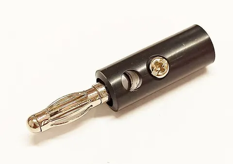 AL2305 wtyk bananowy z gniazdem 4mm, czarny, przewód przykręcany