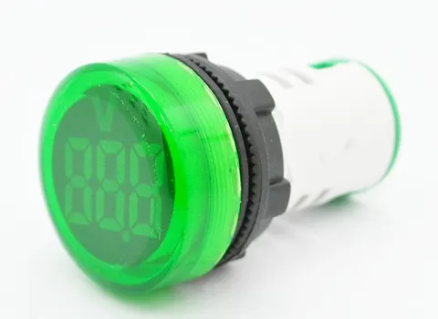 Woltomierz panelowy zielony LED, zakres 24 - 500Vac, okrągły