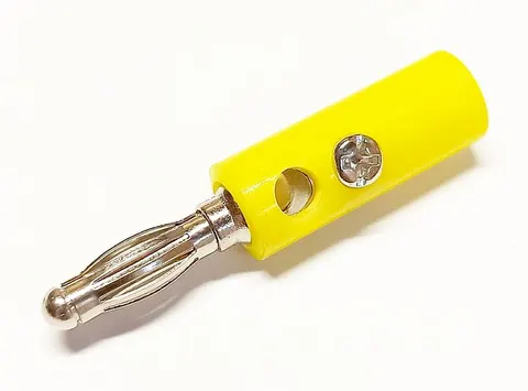 AL2305 wtyk bananowy z gniazdem 4mm, ółty, przewód przykręcany