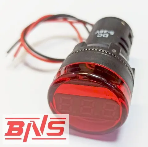 Woltomierz panelowy czerwony LED, zakres 5 - 30Vdc, okrągły