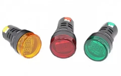 Woltomierz panelowy niebieski LED, zakres 5 - 30Vdc, okrągły