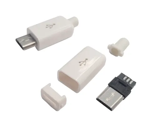 Wtyk mikro USB typ B montowany na przewód, kolor biały
