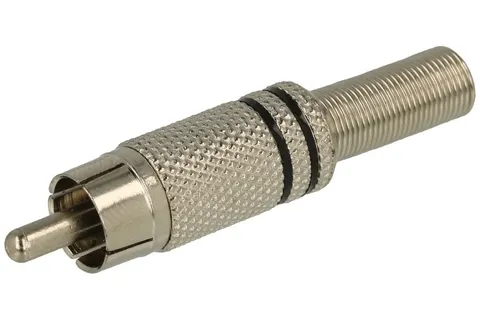 Wtyk RCA (chinch) lutowany na przewód metalowy srebrny