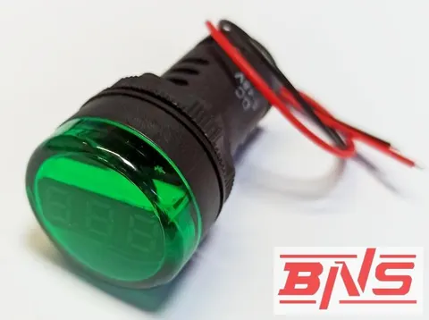 Woltomierz panelowy zielony LED, zakres 5 - 30Vdc, okrągły