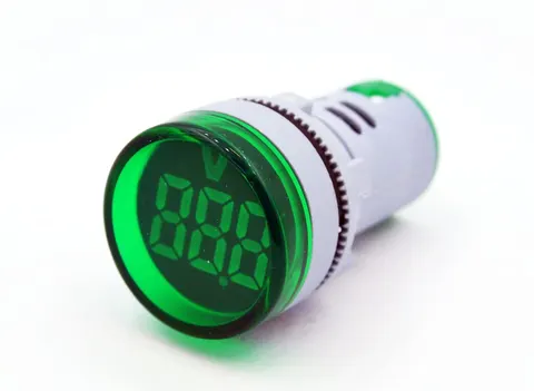 Woltomierz LED zielony 28mm 12 - 500Vac, okrągły