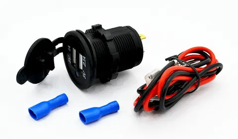 Ładowarka samochodowa 2x gniazdo USB 5V / 2,1A, 5V / 1A, okrągła