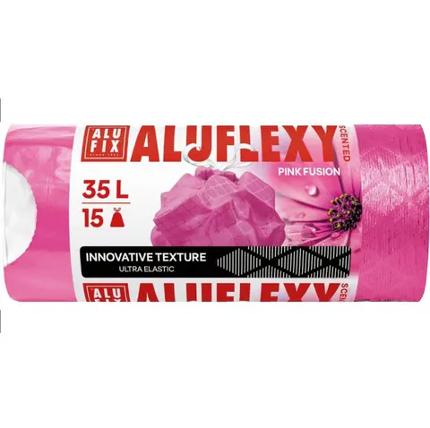 Worki na śmieci 35L ALUFLEXY o zapachu kwiatów łąkowych - różowe