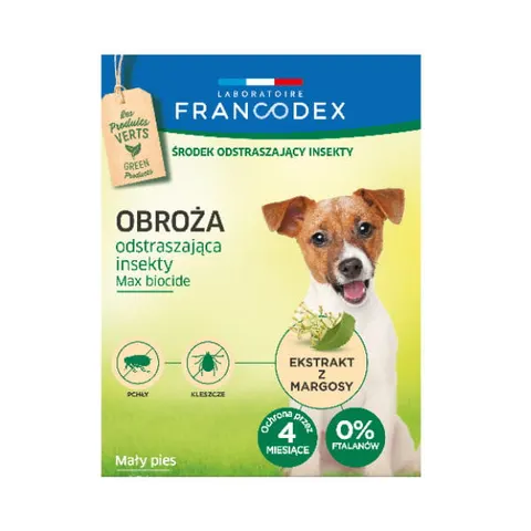 FRANCODEX Obroża odstraszająca insekty dla małych psów do 10 kg - 35 cm