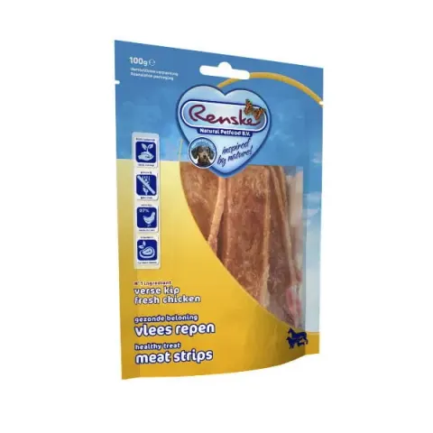 RENSKE MEAT STRIPS CHICKEN Suszone płaty mięsa kurczaka dla psów - 100 g