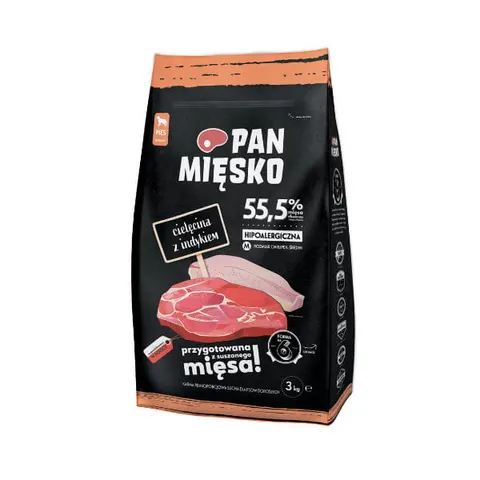 Pan Mięsko Karma dla Psów Cielęcina z Indykiem rozm. M 3kg