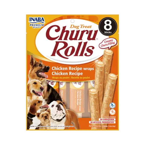 INABA DOG CHURU ROLLS CHICKEN WRAPS CHICKEN Przysmaki kremowe z kurczakiem dla psów - 96 g