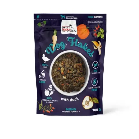 Syta Micha Suszona powietrzem karma dla psów DOG FLAKES - Kaczka - 700 g