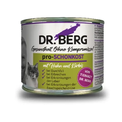 DR BERG PRO-SCHONKOST - Dietetyczna karma dla kotów z problemami żołądkowo-jelitowymi i biegunkami - 200g