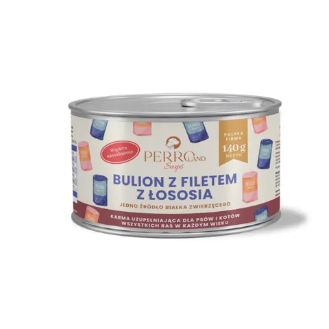 PERRO SOUPS Bulion z filetem z łososia dla psa i kota - 140 g