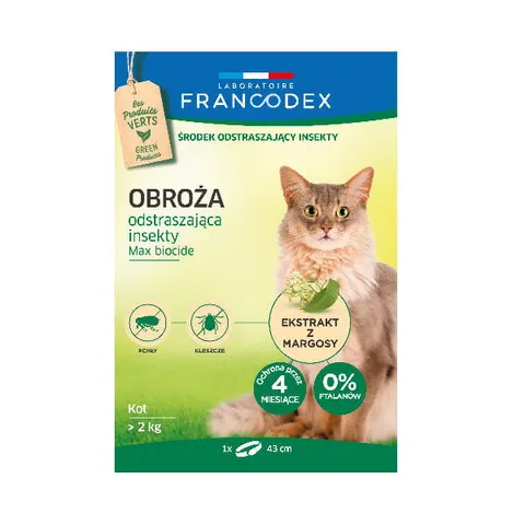 FRANCODEX Obroża odstraszająca insekty dla kotów powyżej 2 kg - 43 cm