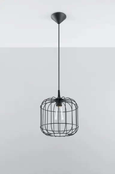 Czarna lampa wisząca z drucianym kloszem Sollux Lighting SL.0296 Celta E27 25cm
