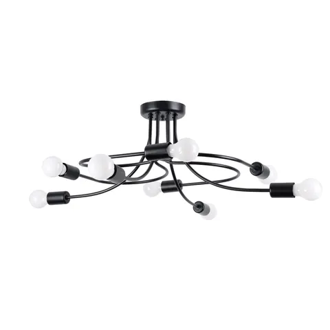 Czarna szeroka lampa sufitowa z zaokrąglonymi metalowymi ramionami Sollux Lighting SL.1457 Levar 8xE27 58cm
