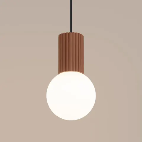Lampa wisząca biała kula na karbowanej tulejce w kolorze mocca Sollux Lighting SL.1734 Halo G9