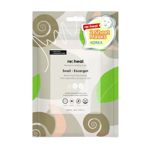 re:heal 2-sheet face mask (Snail) maski w płacie do twarzy ze śluzem ślimaka 2x35ml