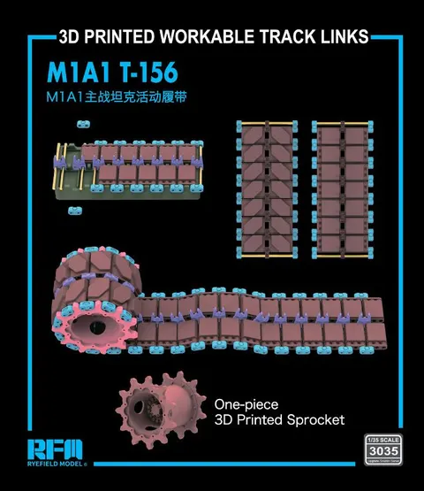 M1A1 T-156 3D Printed Workable Track Links 1:35 Rye Field Model 3035