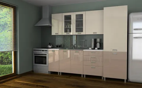 Kuchnia SIMI korfu 2,4 m Z Płyty MDF Jaśmin Połysk Z Cappuccino Połysk