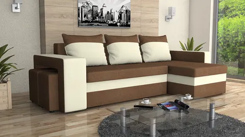 Narożnik EDISON 240 cm Tapicerowany Beżowy, Z Funkcją Spania