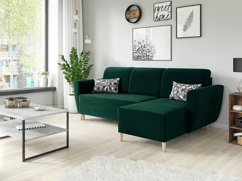 Narożnik CLARA 230 cm Tapicerowany, Zielony Z Funkcją Spania