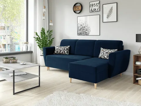 Narożnik CLARA 230 cm Tapicerowany, Granatowy, Z Funkcją Spania