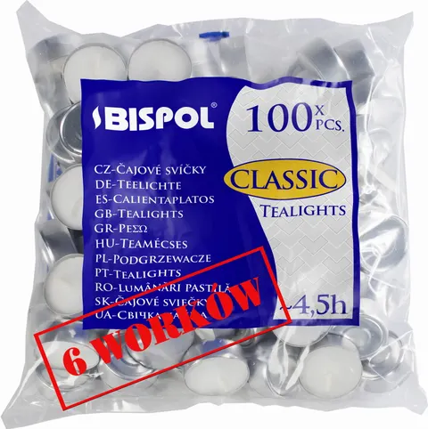 6x Podgrzewacze 100sztuk świece tealight palenie 4,5h